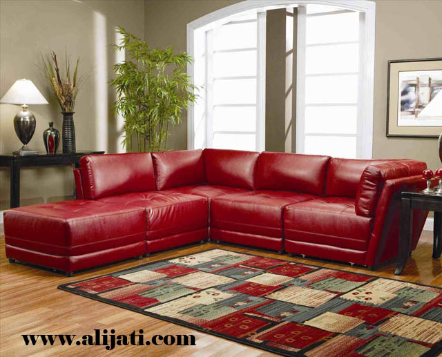 sofa sudut jok oscar warna merah terbaru